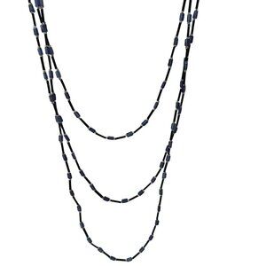 Vintage Elegant Three Strand Beaded Necklace Black Blue Fashion Jewelry Women